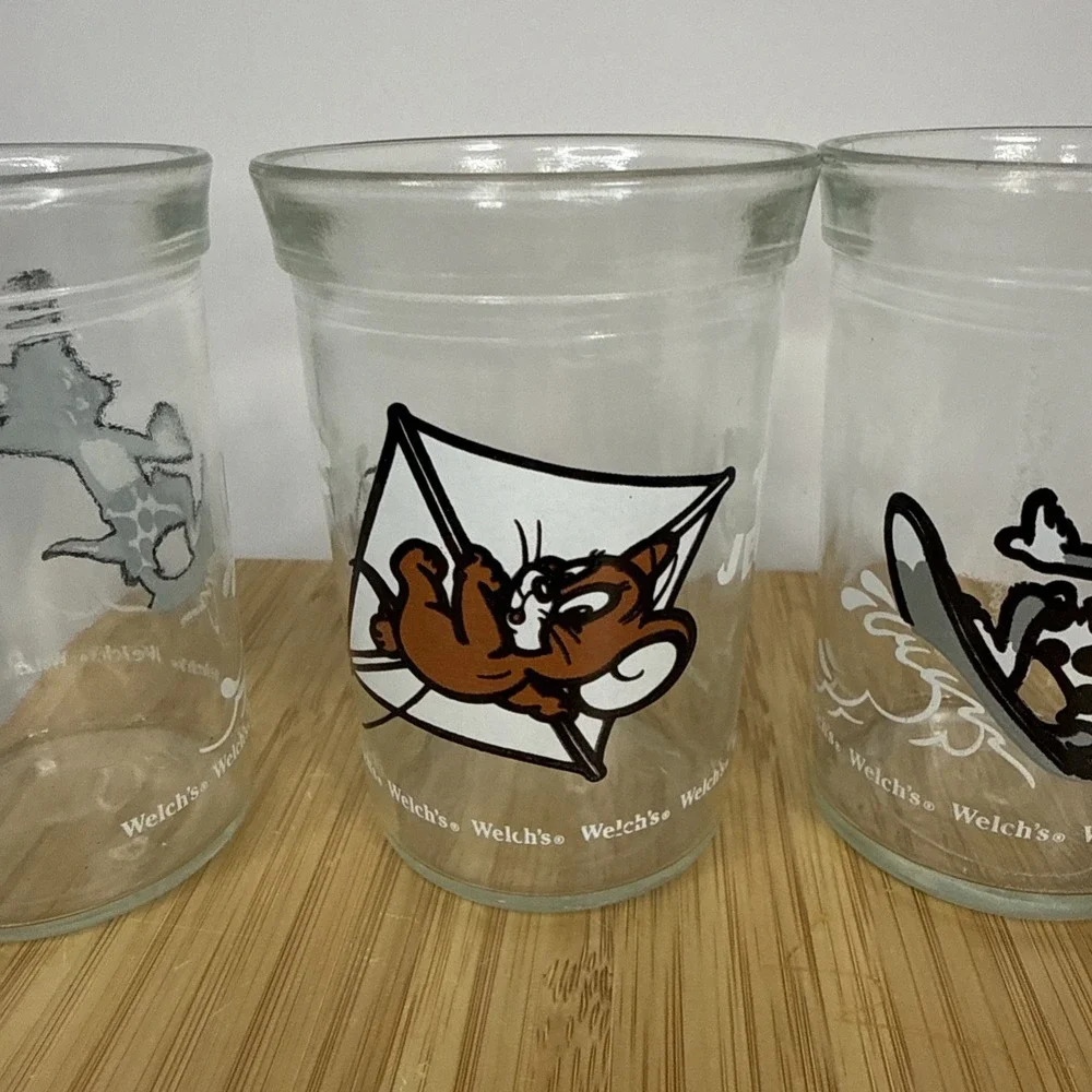 Set Of 3 Vintage 1990‎ Welch's Jelly Jar Glasses Tom And Jerry